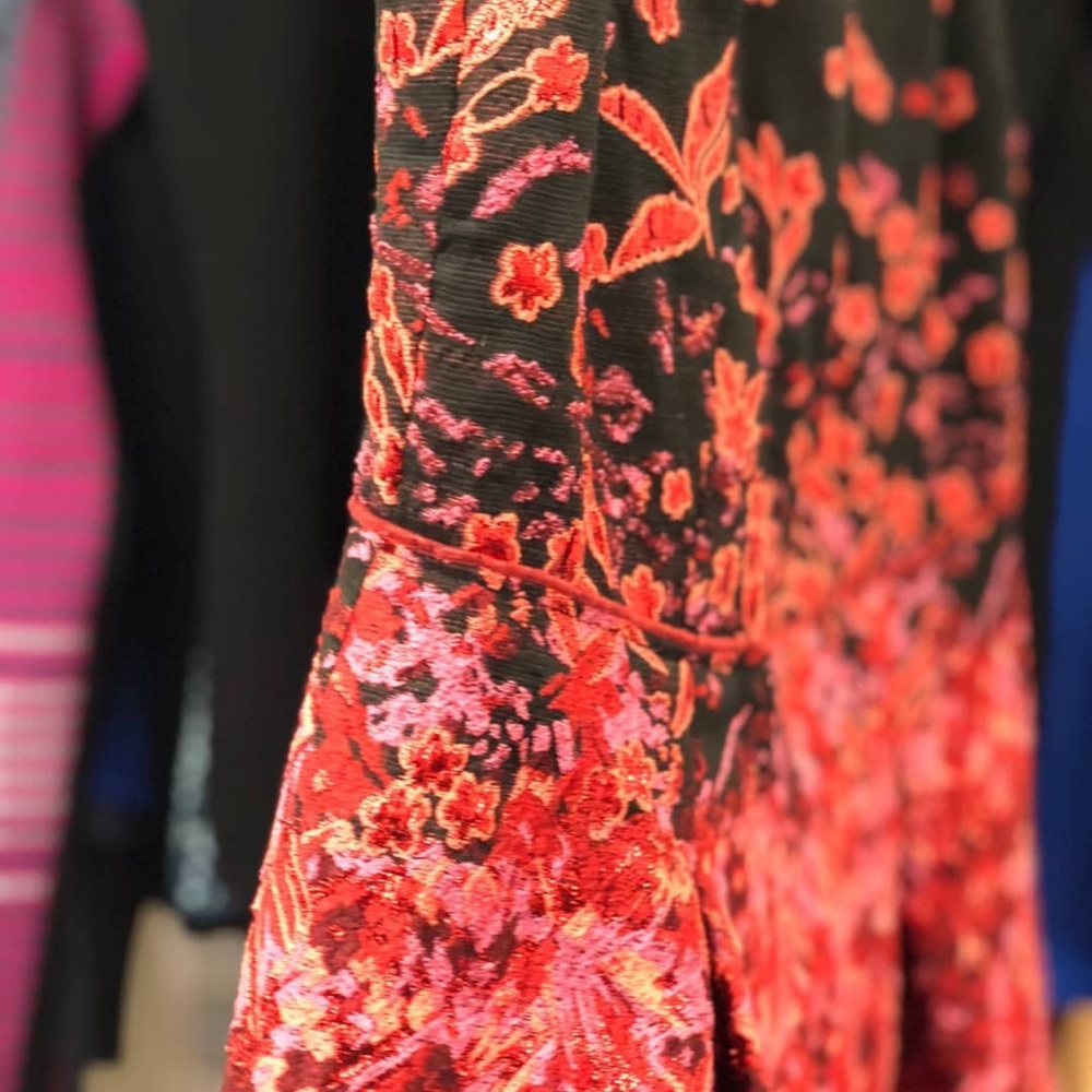 NWT Carlisle Formal Embroidered Black and Red Floral Midi Dress - Picture 4 of 14